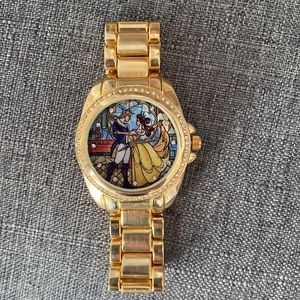 Disney Beauty And The Beast Stained Glass Gold Watch